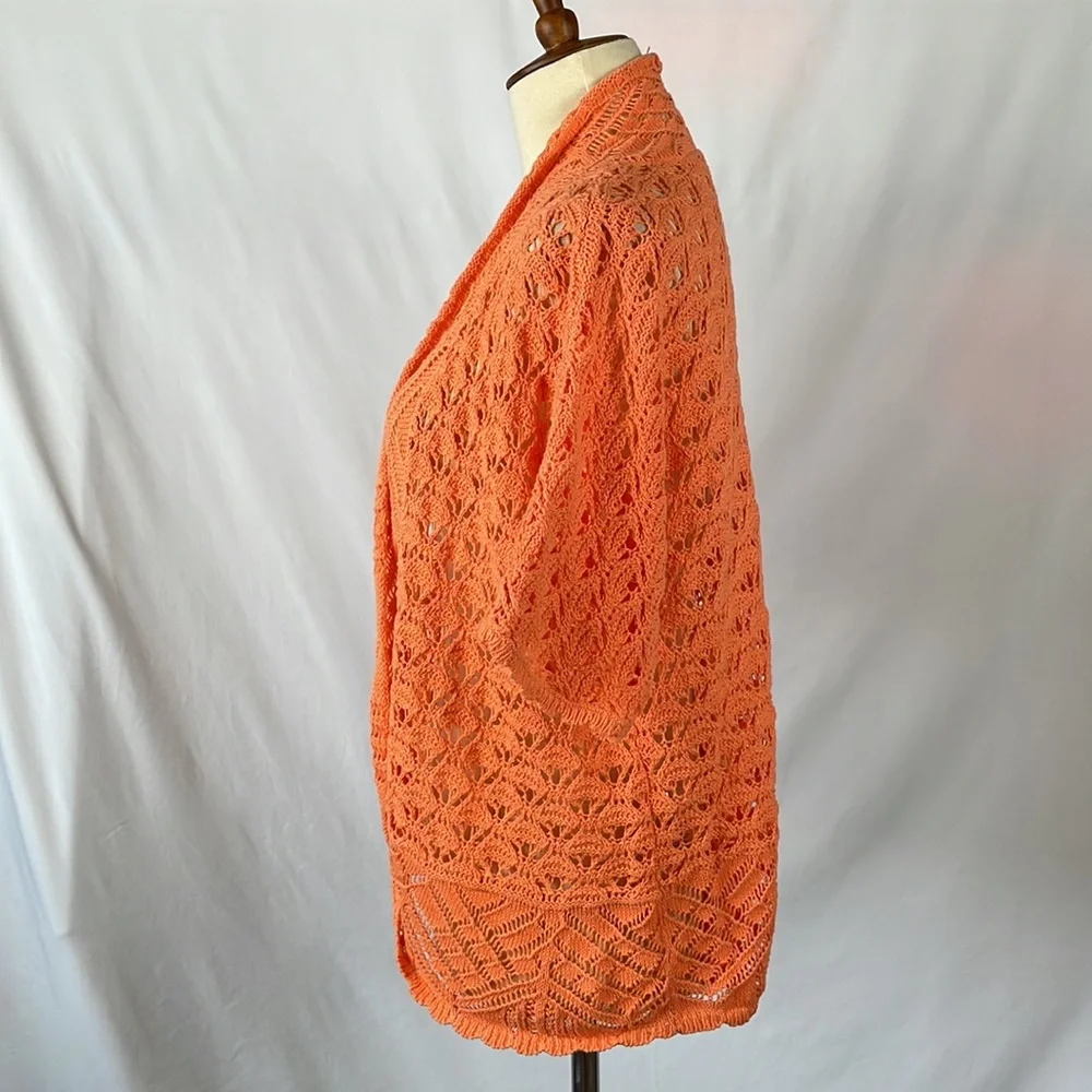 Chico's Orange Open Knit Shrug Cardigan Sweater - Size 1 = Medium/Size 8 - Picture 5 of 12